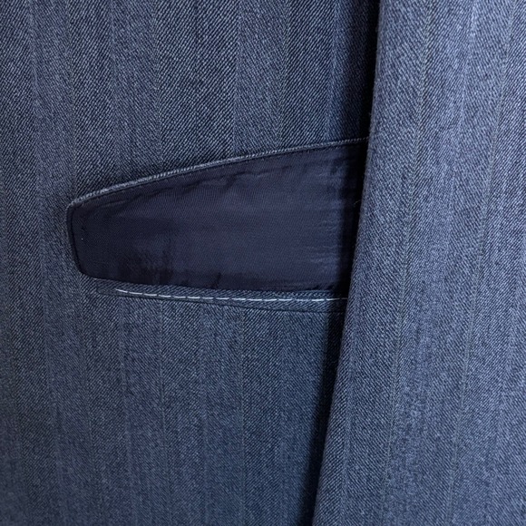 Hart Schaffner Marx Gray Blue Pinstripe Wool Suit 42L 2 Piece Hidden Flaw - Picture 6 of 16